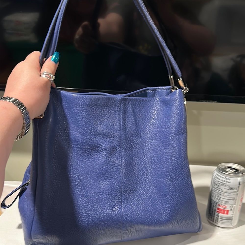Coach Blue Leather Shoulder Bag with Pebbled Texture